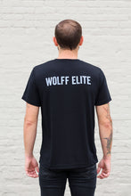 back side of man wearing a black athletic tee