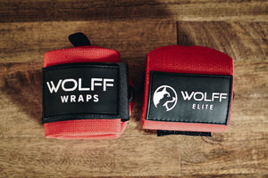 red lifting wrist wraps that say wolff elite