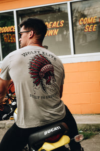 man on motorcycle in masculine tee